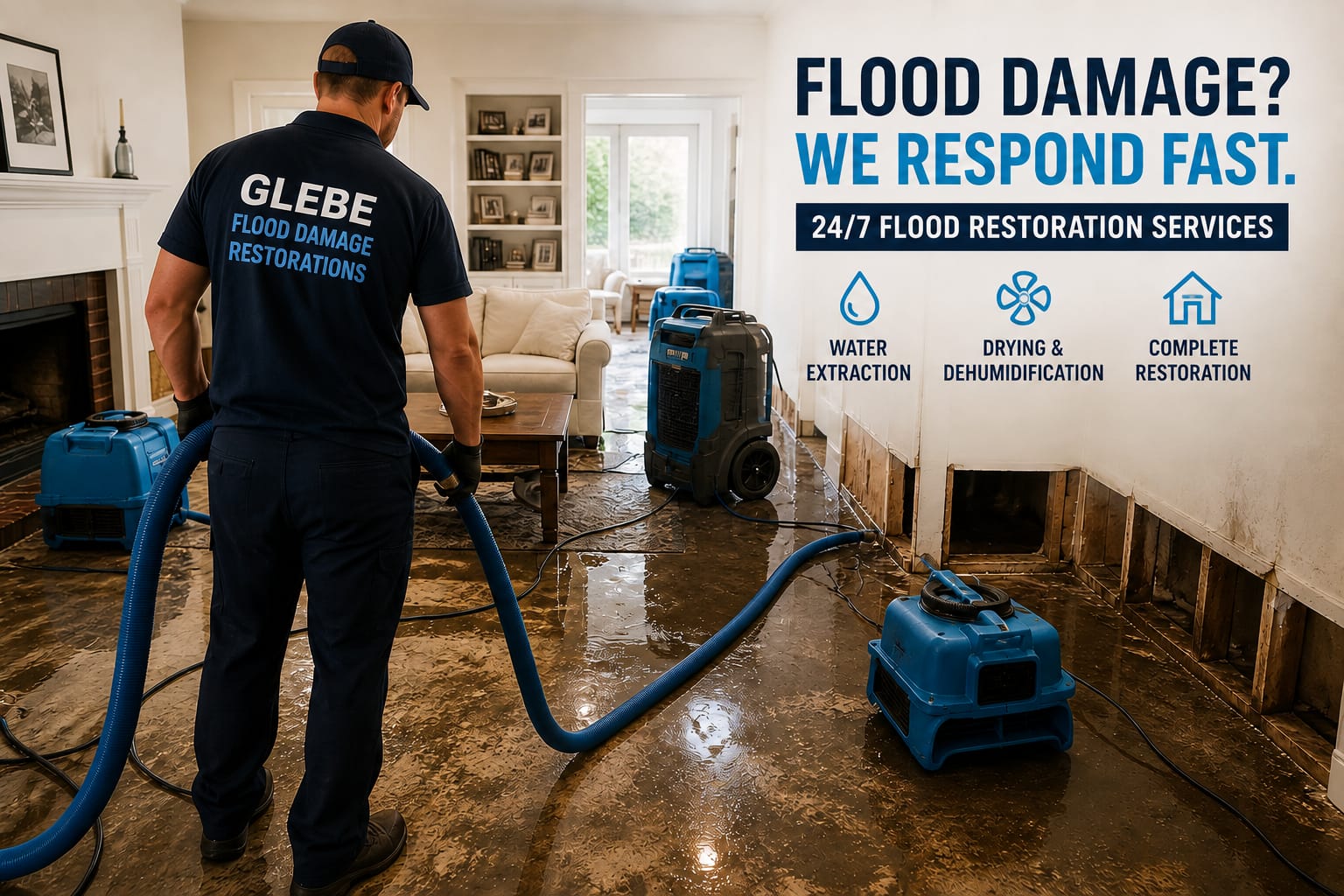 Flood damage cleaning technician